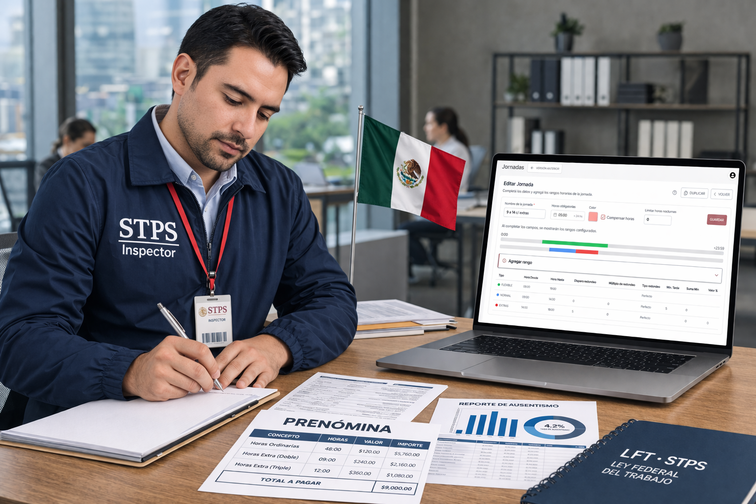 Horas extra México: cálculo LFT doble y triple, checador biométrico STPS y Lenox HR