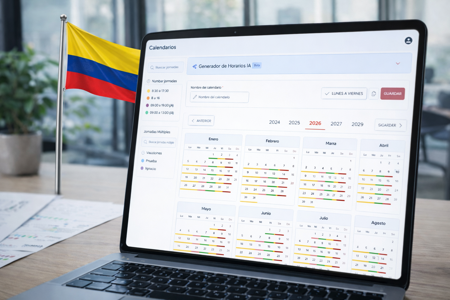 Ley 2101 Colombia 42 horas semanales 2026: control de asistencia y turnos con Lenox HR